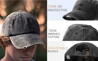 Distressed Baseball Cap – Vintage Washed Dad Hat for Men & Women