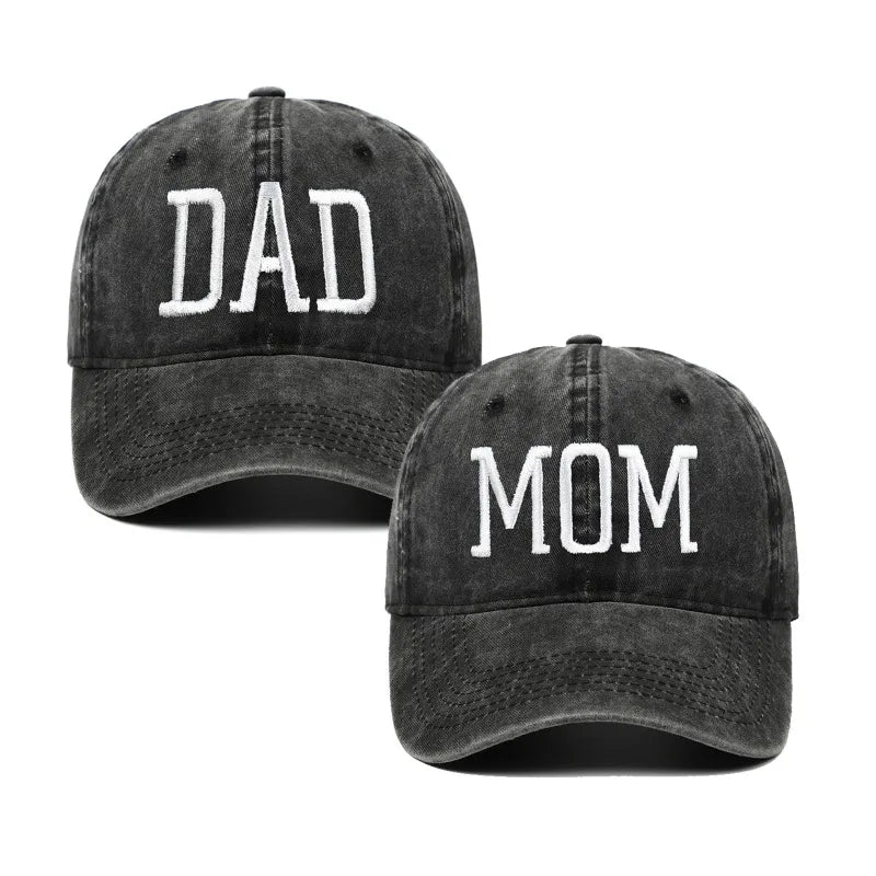 Mom & Dad Embroidered Baseball Caps – Couples Gift Set