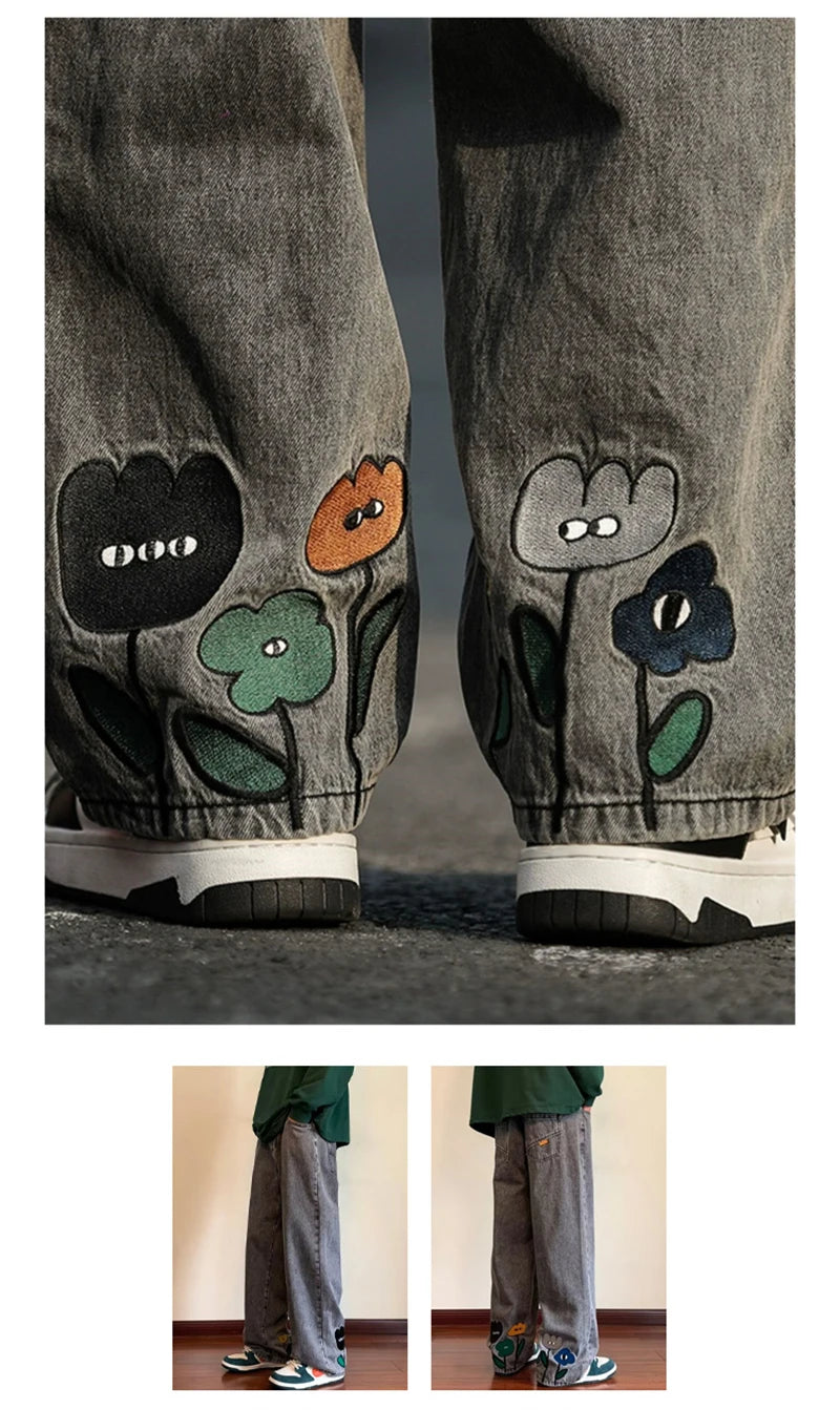 👖 BloomRush — Y2K Flower Printed Baggy Jeans