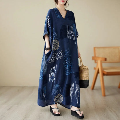 "Soleil Luxe – Elegante Harajuku Maxi Dress van Katoen & Linnen"