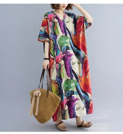 "Soleil Luxe – Elegante Harajuku Maxi Dress van Katoen & Linnen"