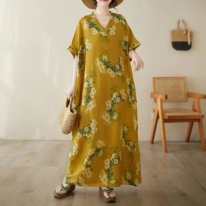 "Soleil Luxe – Elegante Harajuku Maxi Dress van Katoen & Linnen"