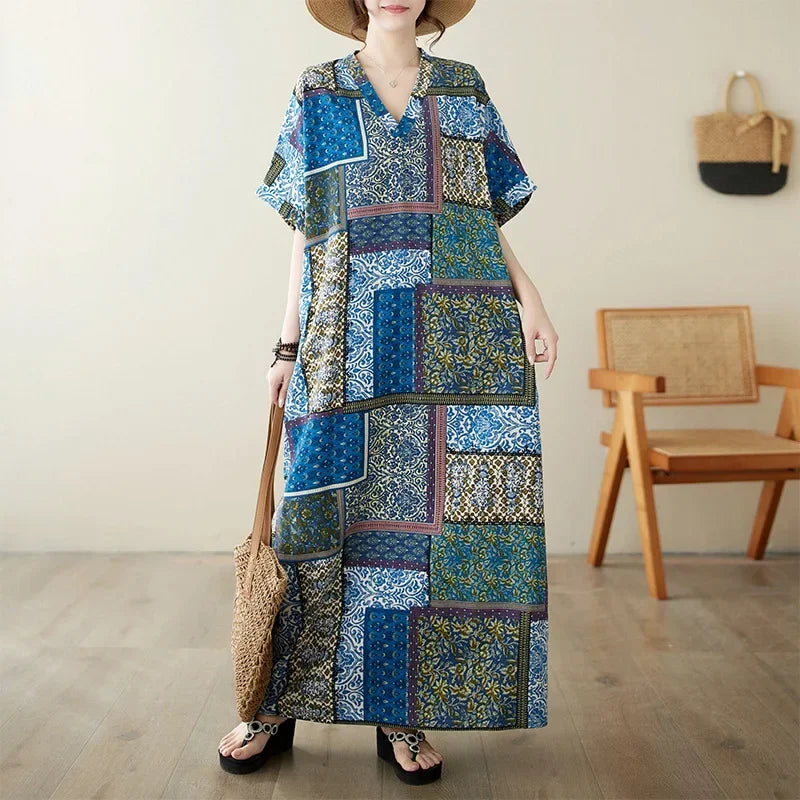 "Soleil Luxe – Elegante Harajuku Maxi Dress van Katoen & Linnen"