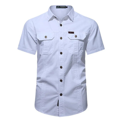 New Men's Work Shirt Casual Retro 100% Cotton Short Sleeve Flying Cargo Shirt Men's Summer Fishing Hunting Multi Pocket Shirt