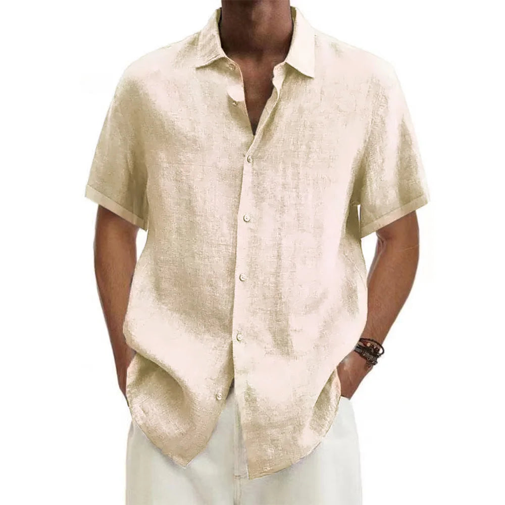 Men’s Cotton Linen Short-Sleeved Shirt