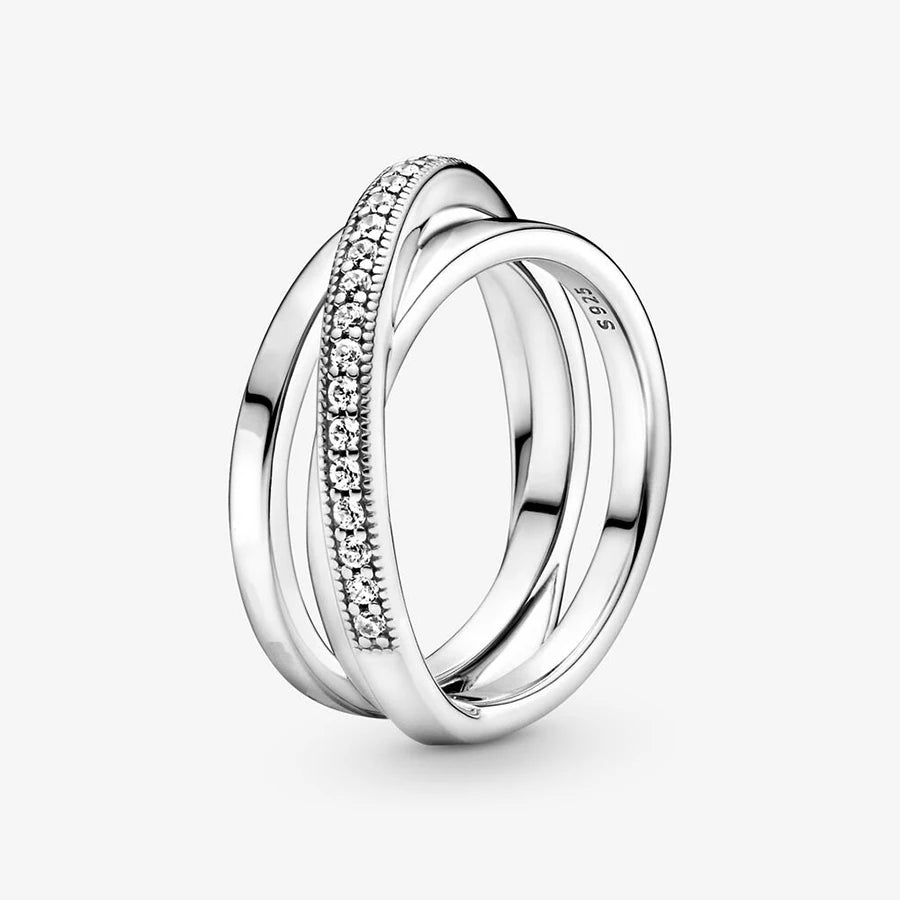 925 Sterling Silver Crossover Love Engagement Wedding Ring