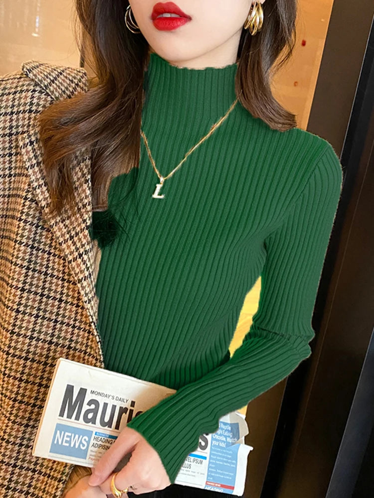 Elegant Solid Knit Turtleneck Sweater