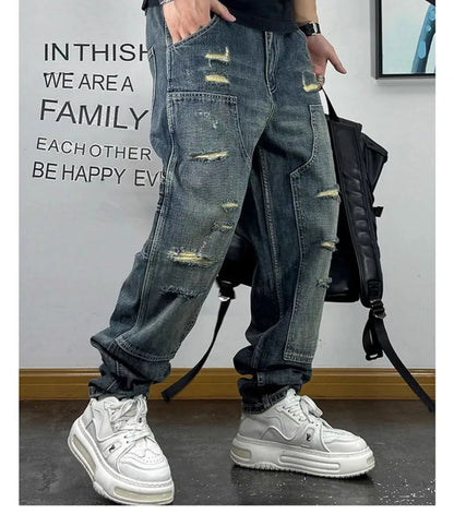 Ripped Patch Baggy Jeans
