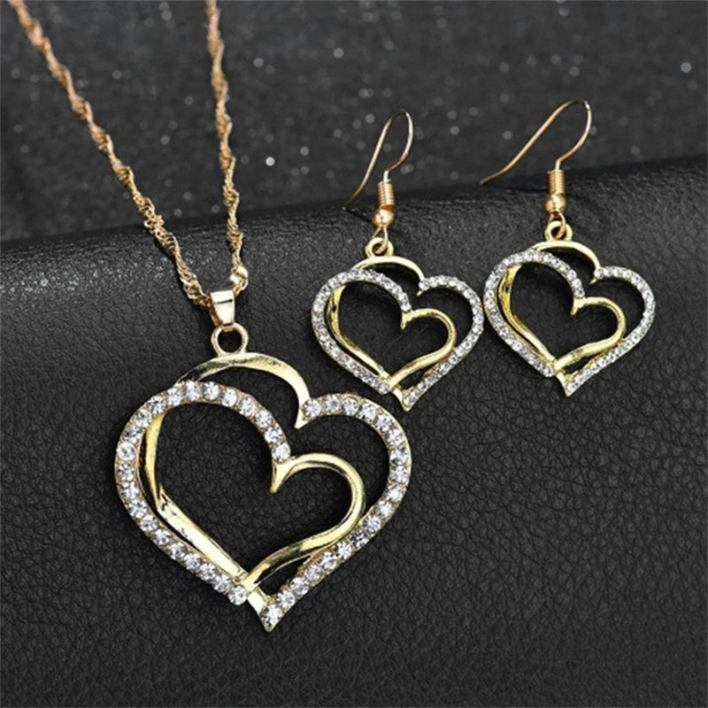 3 Pcs Heart Shaped Rhinestone Jewelry Set