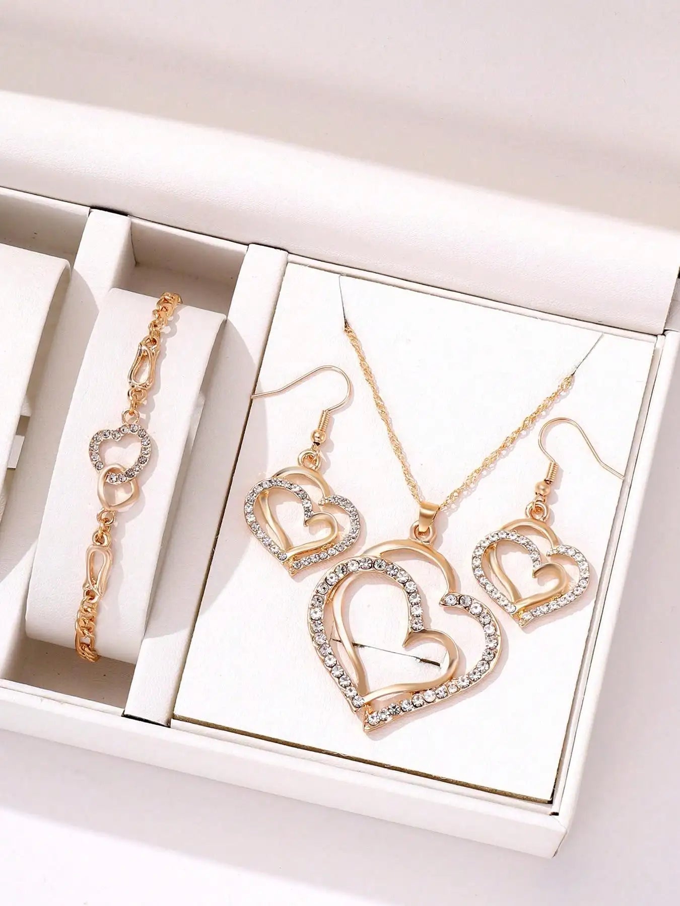 3 Pcs Heart Shaped Rhinestone Jewelry Set