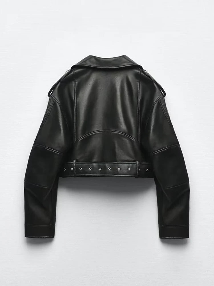 Spring Autumn Faux Leather Short Jacket