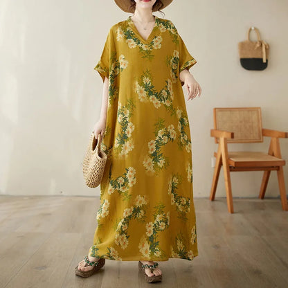 "Soleil Luxe – Elegante Harajuku Maxi Dress van Katoen & Linnen"
