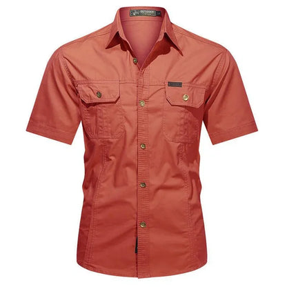 New Men's Work Shirt Casual Retro 100% Cotton Short Sleeve Flying Cargo Shirt Men's Summer Fishing Hunting Multi Pocket Shirt