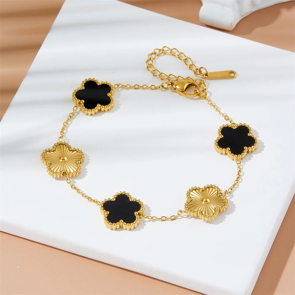 Gold-Plated Stainless Steel Clover Charm Bracelet