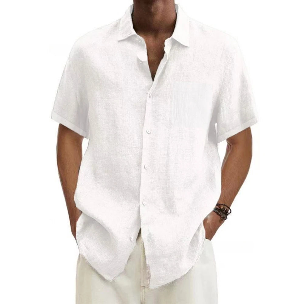 Men’s Cotton Linen Short-Sleeved Shirt