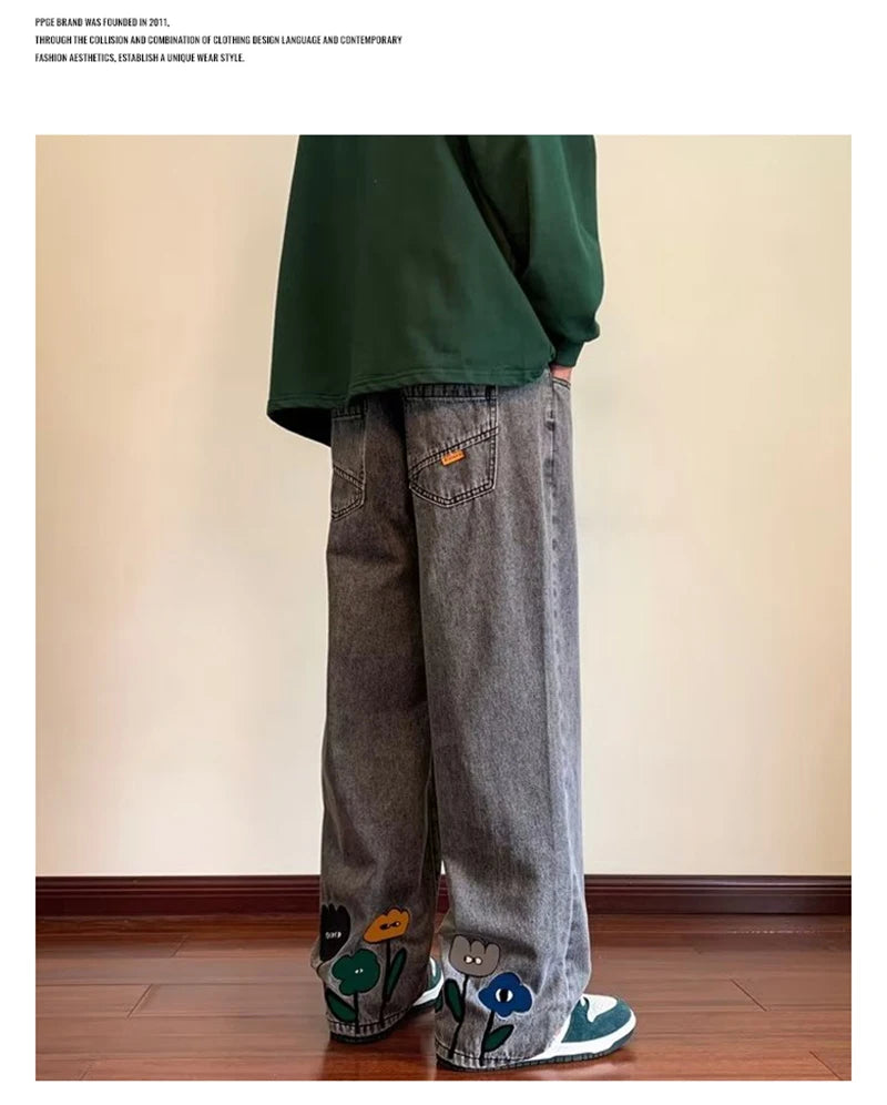 👖 BloomRush — Y2K Flower Printed Baggy Jeans