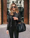 Vintage Women PU Leather Bomber Jacket