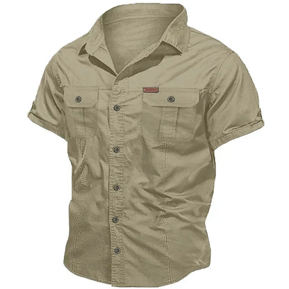 New Men's Work Shirt Casual Retro 100% Cotton Short Sleeve Flying Cargo Shirt Men's Summer Fishing Hunting Multi Pocket Shirt