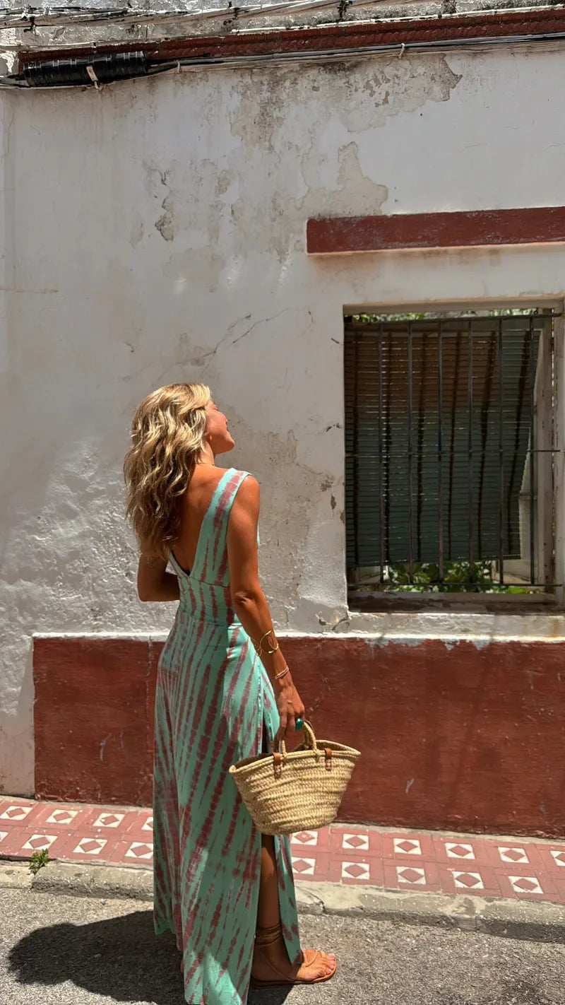 V Neck Slim Skinny Long Summer Dress