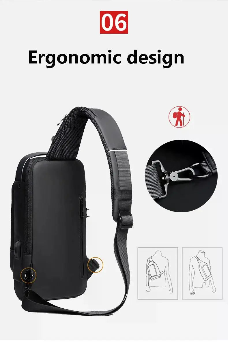 Men's Anti-Theft Chest Bag — USB Charging Crossbody Sling Pack