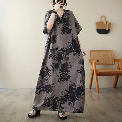 "Soleil Luxe – Elegante Harajuku Maxi Dress van Katoen & Linnen"