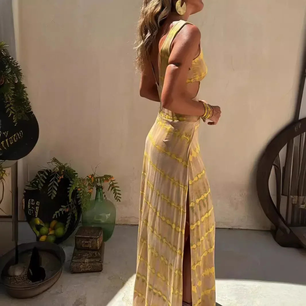 V Neck Slim Skinny Long Summer Dress