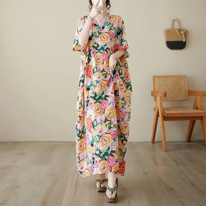 "Soleil Luxe – Elegante Harajuku Maxi Dress van Katoen & Linnen"
