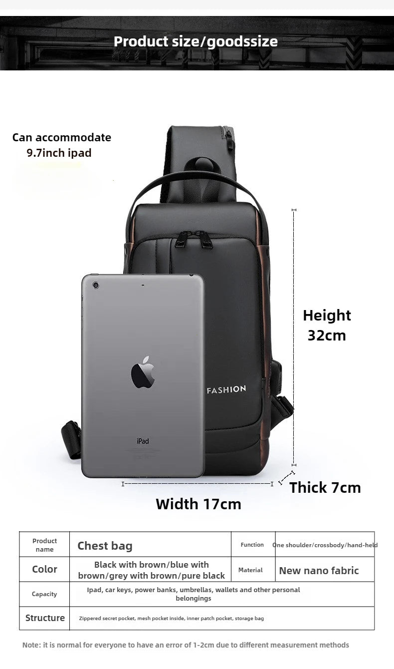 Men's Anti-Theft Chest Bag — USB Charging Crossbody Sling Pack