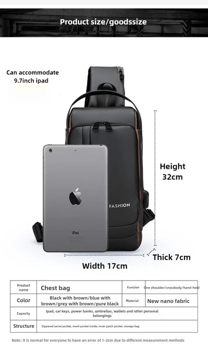 Men's Anti-Theft Chest Bag — USB Charging Crossbody Sling Pack