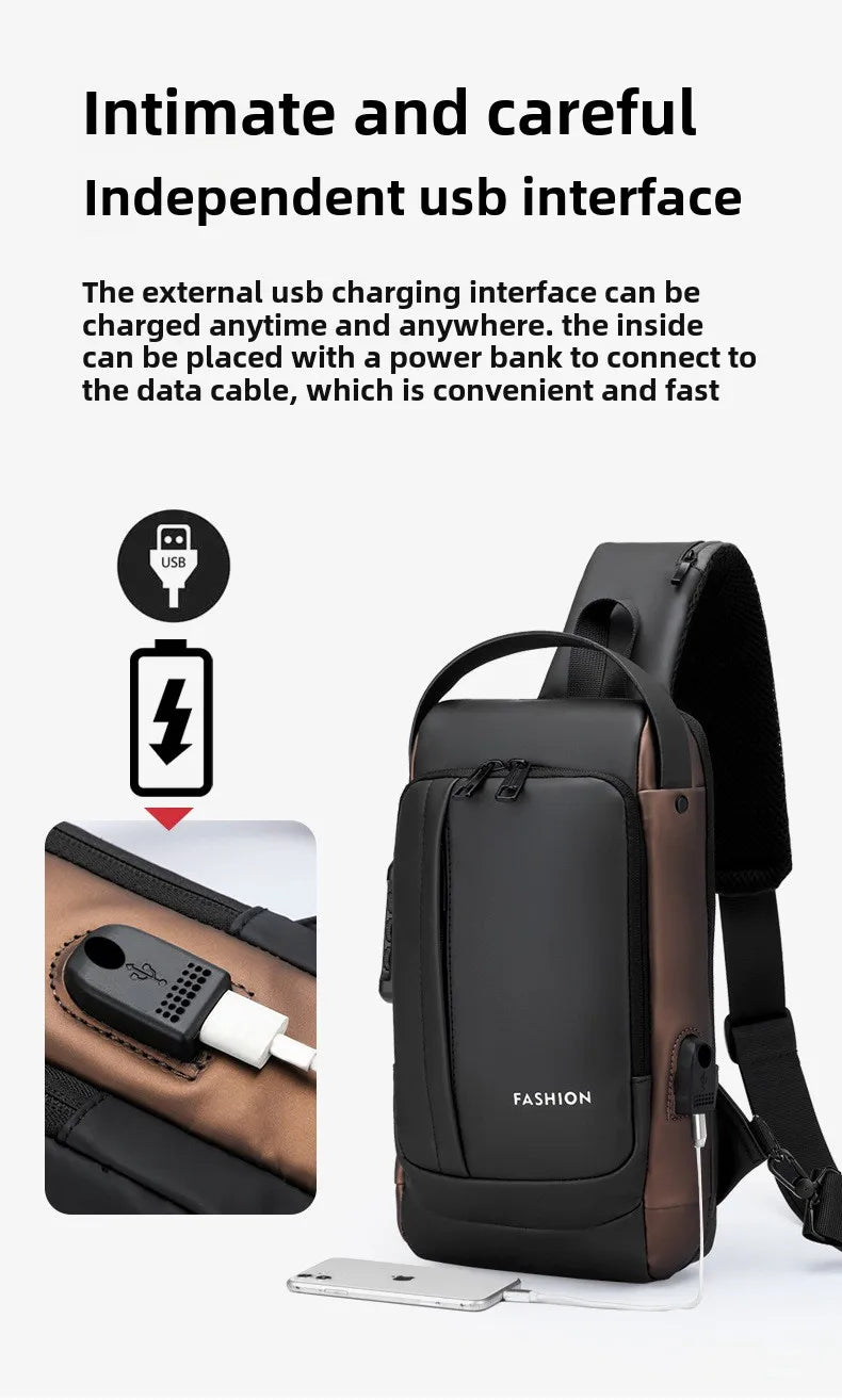 Men's Anti-Theft Chest Bag — USB Charging Crossbody Sling Pack