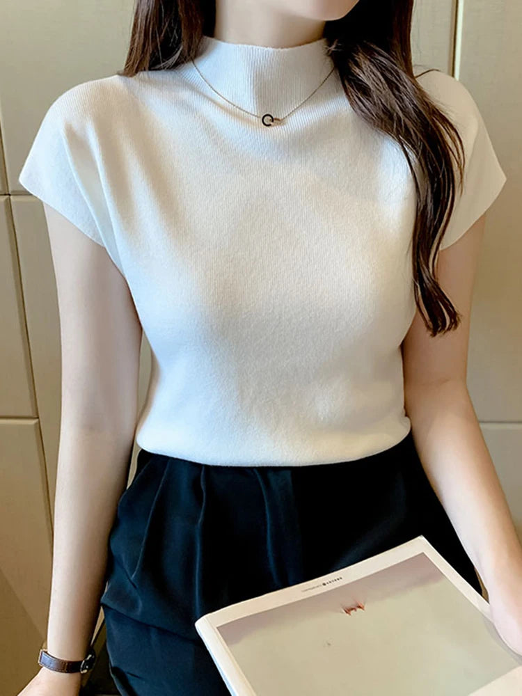 Women Summer Sexy Knitted Turtleneck Tops