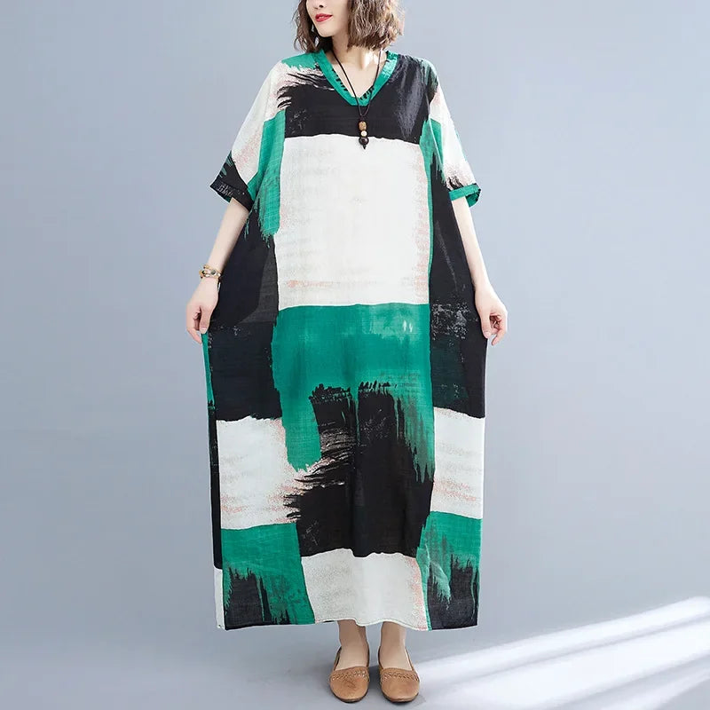 "Soleil Luxe – Elegante Harajuku Maxi Dress van Katoen & Linnen"