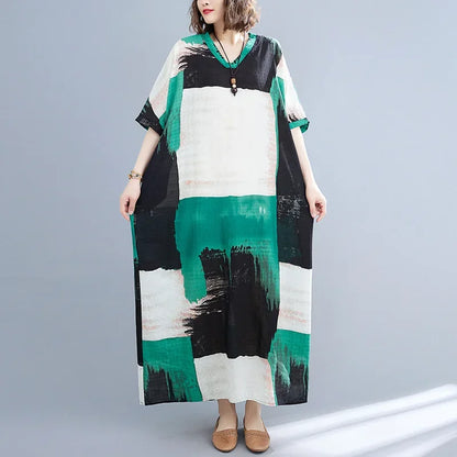 "Soleil Luxe – Elegante Harajuku Maxi Dress van Katoen & Linnen"