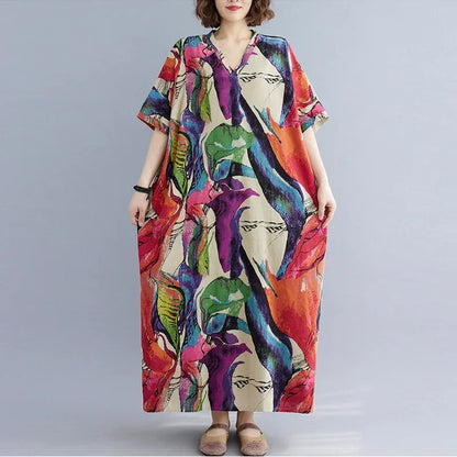 "Soleil Luxe – Elegante Harajuku Maxi Dress van Katoen & Linnen"