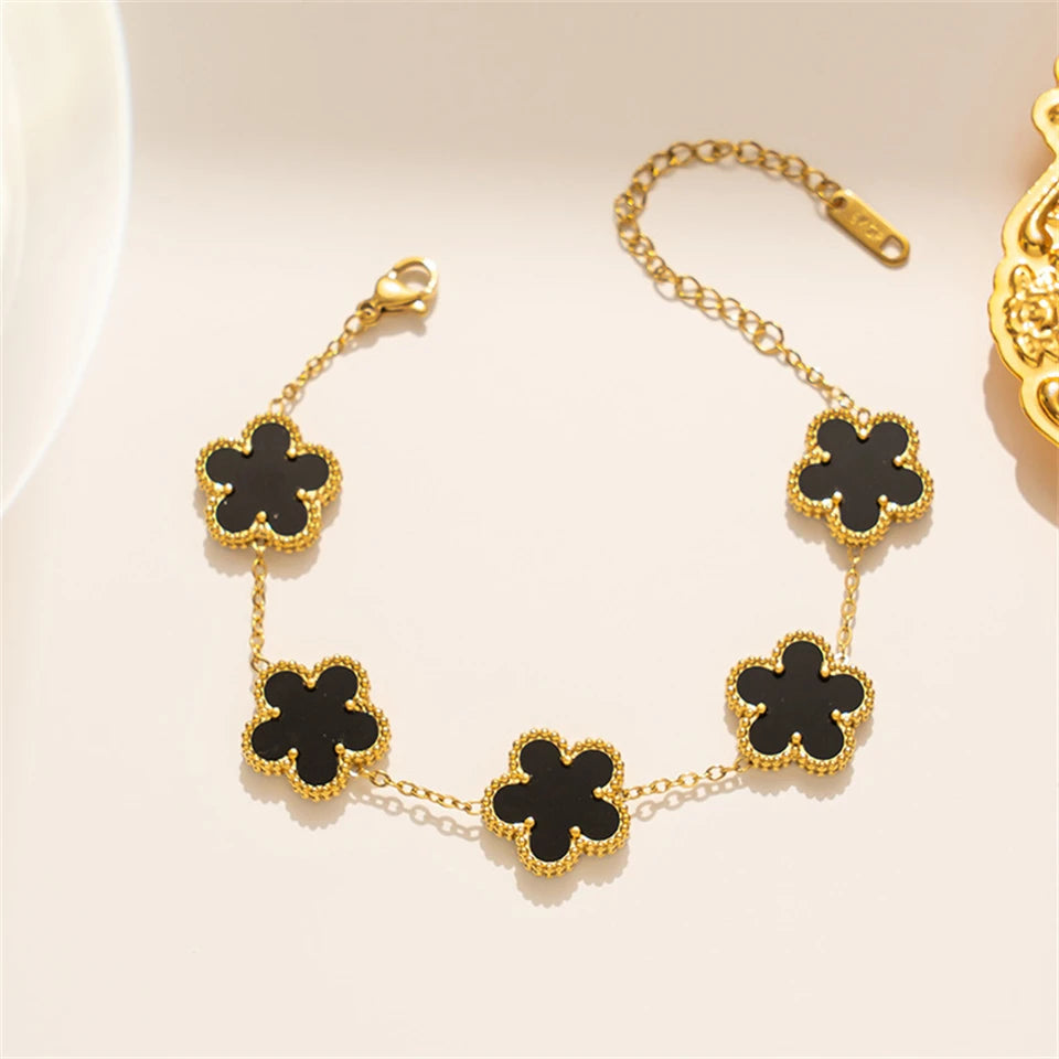 Gold-Plated Stainless Steel Clover Charm Bracelet