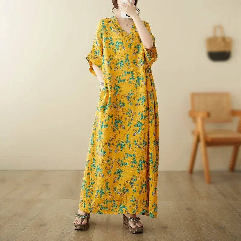 "Soleil Luxe – Elegante Harajuku Maxi Dress van Katoen & Linnen"