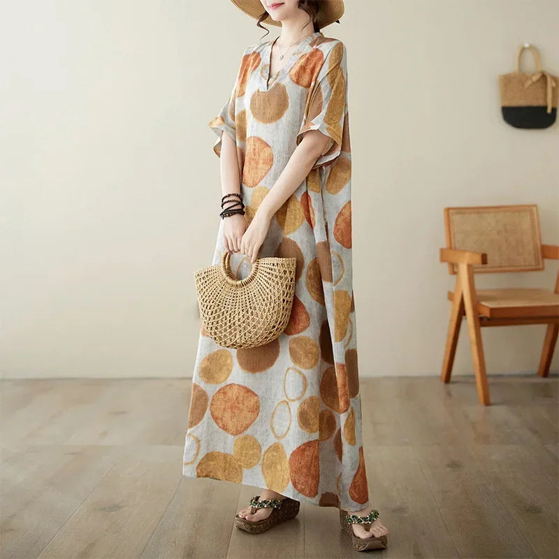 "Soleil Luxe – Elegante Harajuku Maxi Dress van Katoen & Linnen"
