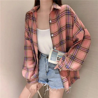 Autumn Long Sleeve Vintage Preppy Style Plaid Shirt