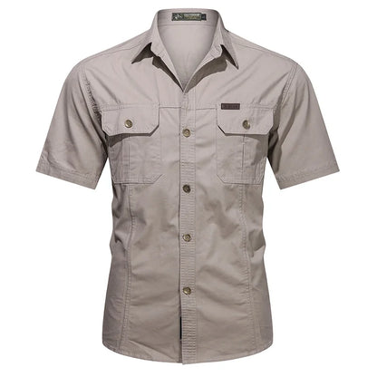 New Men's Work Shirt Casual Retro 100% Cotton Short Sleeve Flying Cargo Shirt Men's Summer Fishing Hunting Multi Pocket Shirt