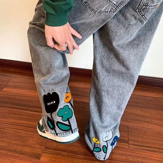 👖 BloomRush — Y2K Flower Printed Baggy Jeans