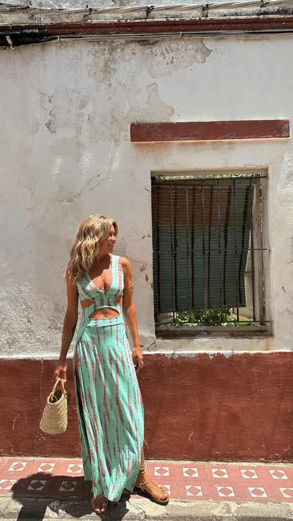V Neck Slim Skinny Long Summer Dress