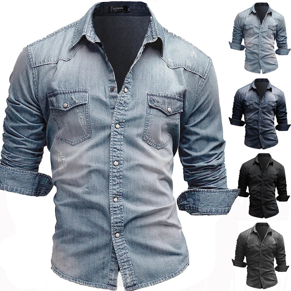 Shirts Men Tops Shirt Solid Turn Down Collar Full Sleeve Single Breasted Simple Slim Fit Button Casual Splice Regular Top