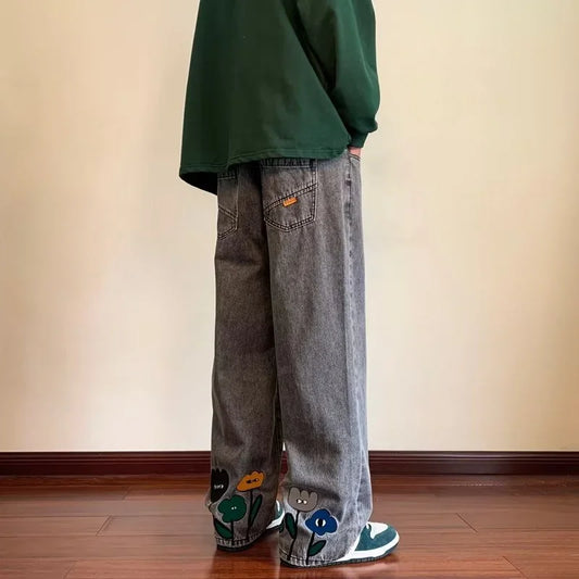 👖 BloomRush — Y2K Flower Printed Baggy Jeans