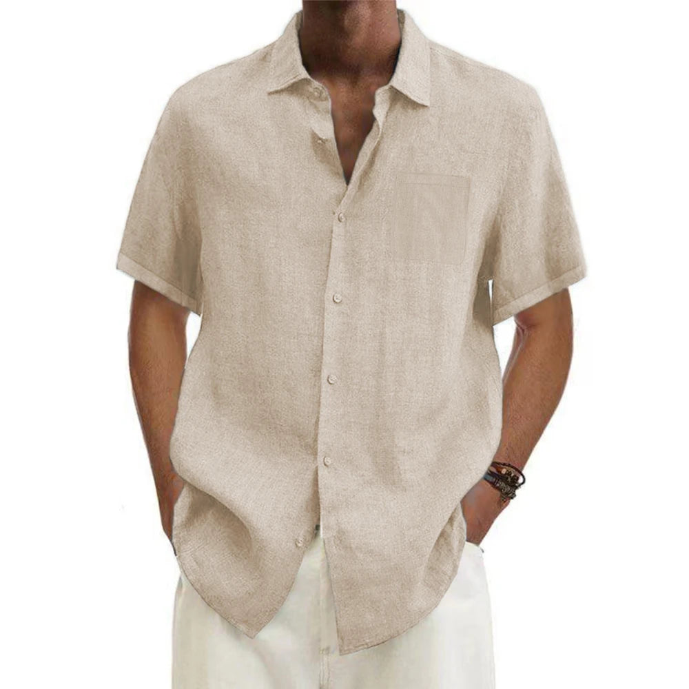 Men’s Cotton Linen Short-Sleeved Shirt