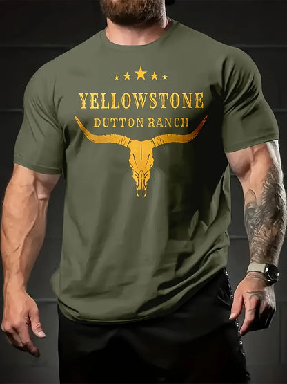 Men's Summer 100 Cotton Fashionable Casual Sports Loose Fit Plus Size Bull Pattern Printed Round Neck Short Sleeved T-Shirt Top