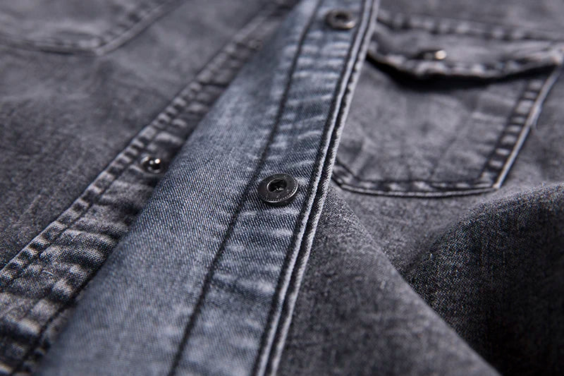 **"Men’s Slim Fit Denim Shirt – Short Sleeve Cowboy Top"**