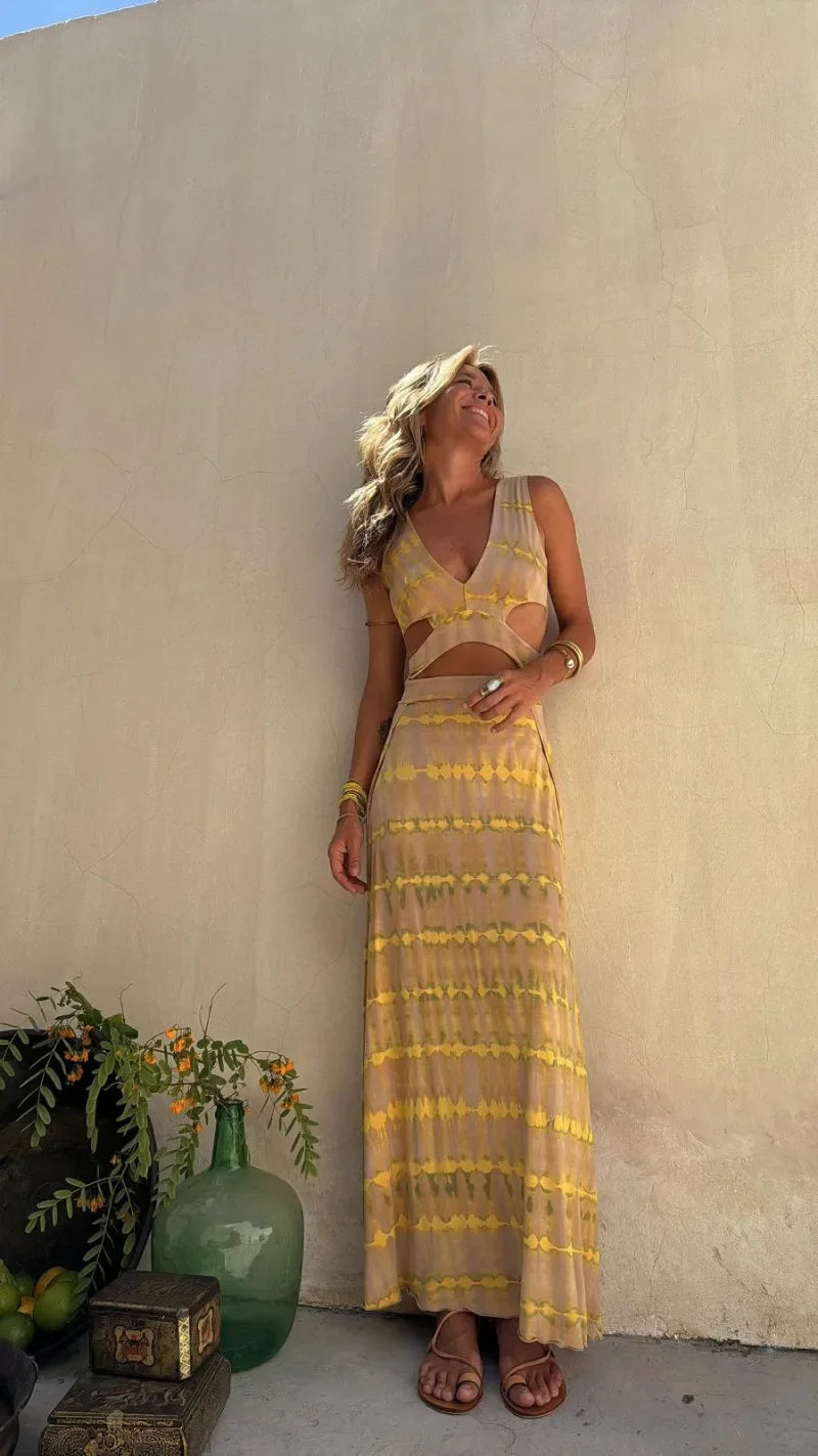 V Neck Slim Skinny Long Summer Dress