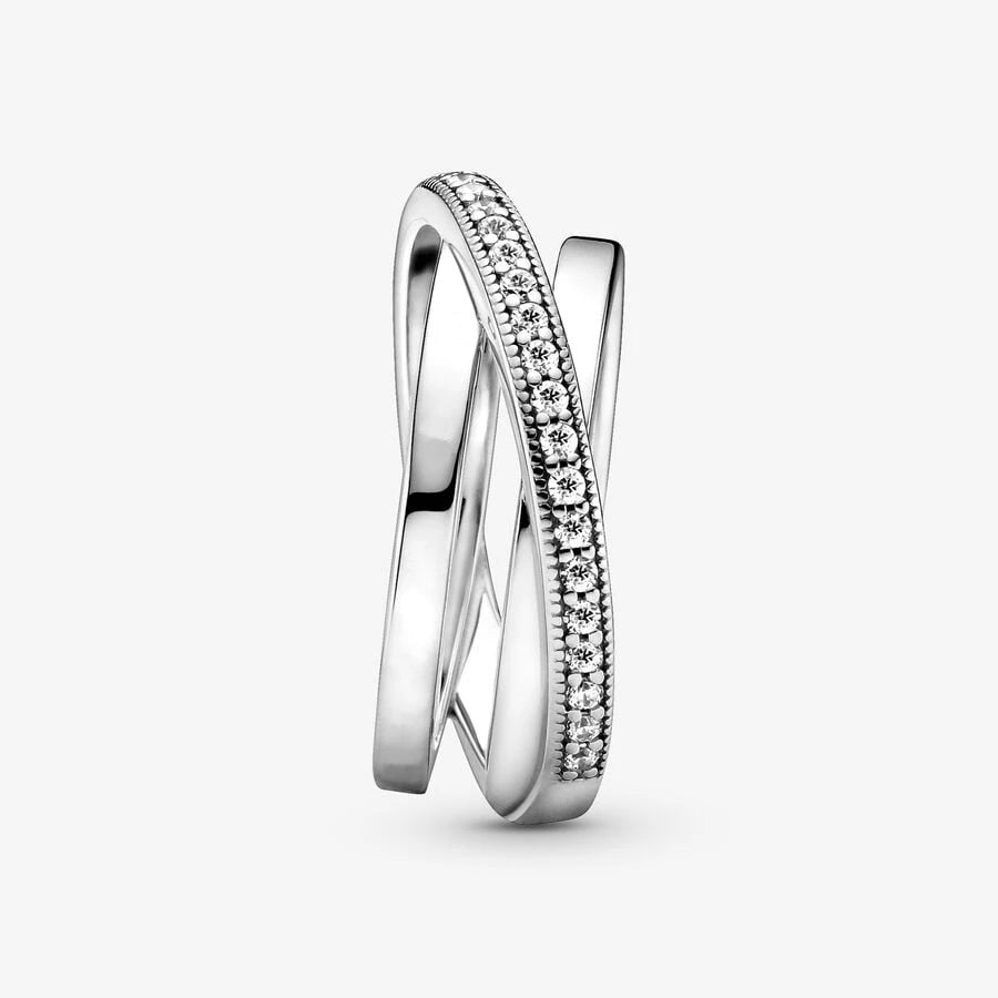 925 Sterling Silver Crossover Love Engagement Wedding Ring