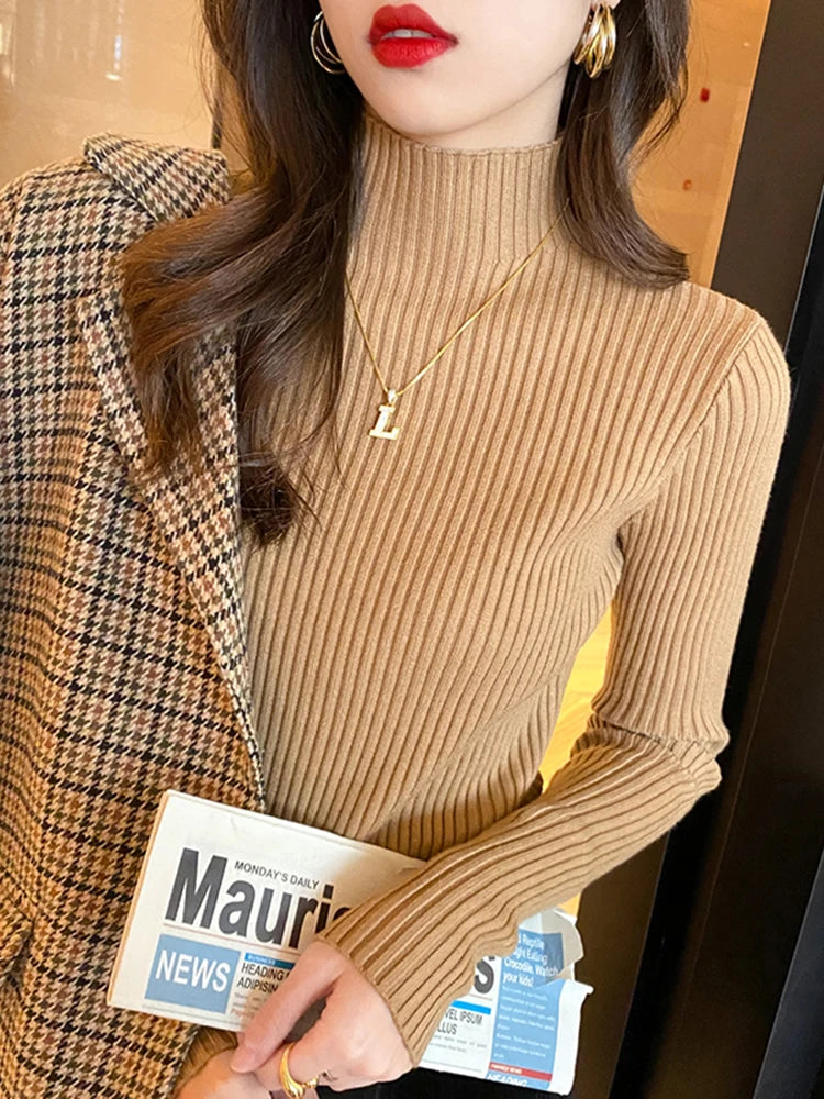 Elegant Solid Knit Turtleneck Sweater