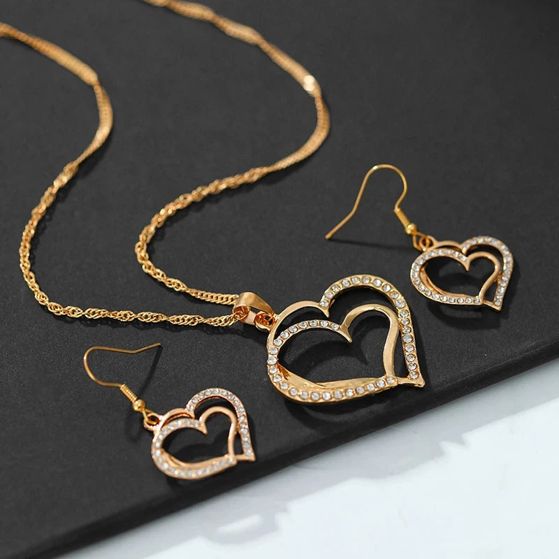 3 Pcs Heart Shaped Rhinestone Jewelry Set